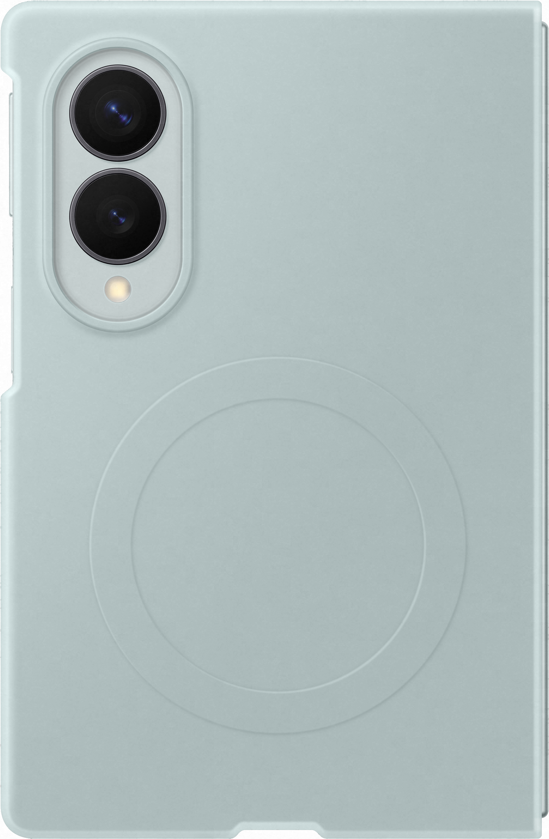 Helles blaues Handycover mit zwei Kameralinsen und einem Ring.