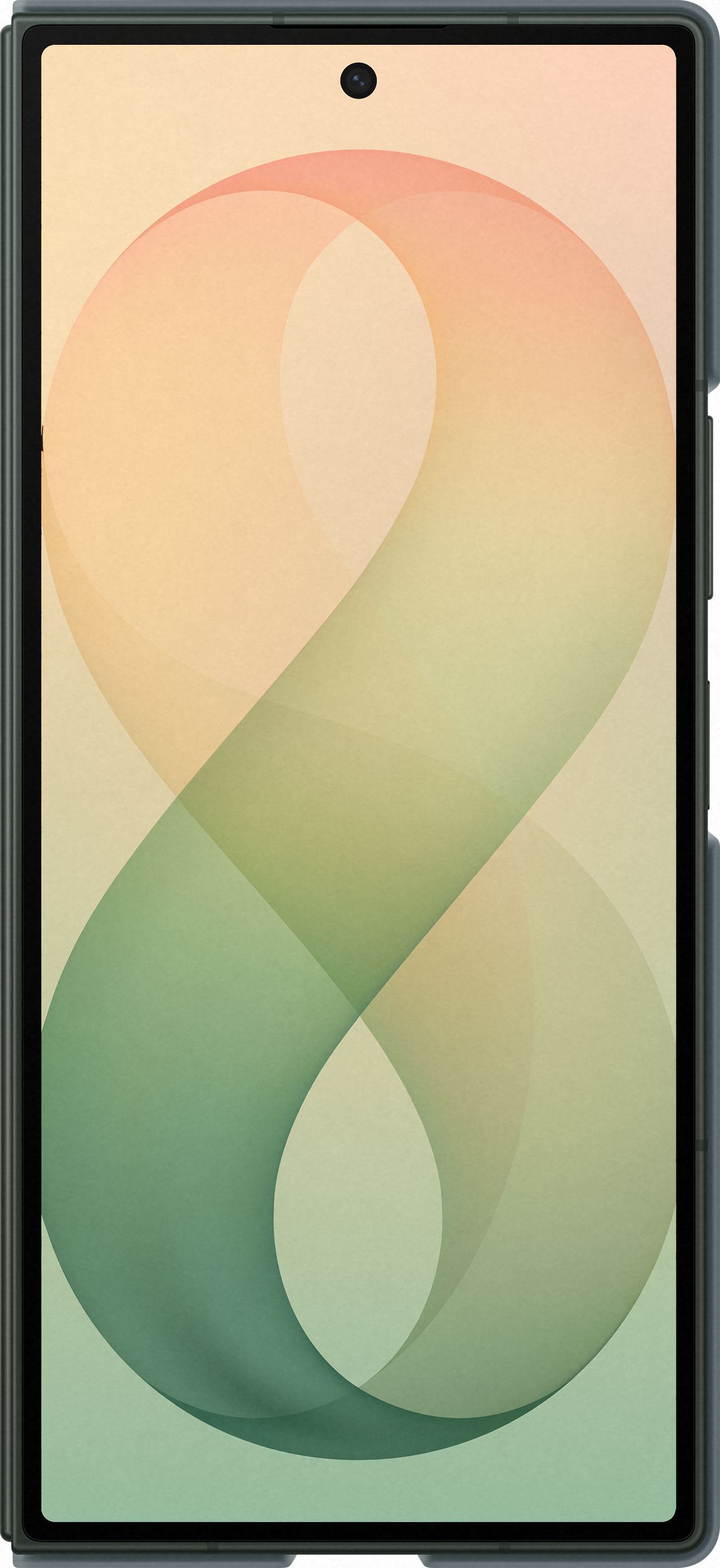 Smartphone con un motivo astratto e curvo nei toni del giallo e del verde.