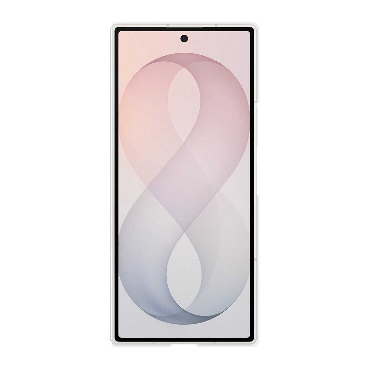Ekranında soyut, akıcı bir desen gösteren beyaz bir akıllı telefon.