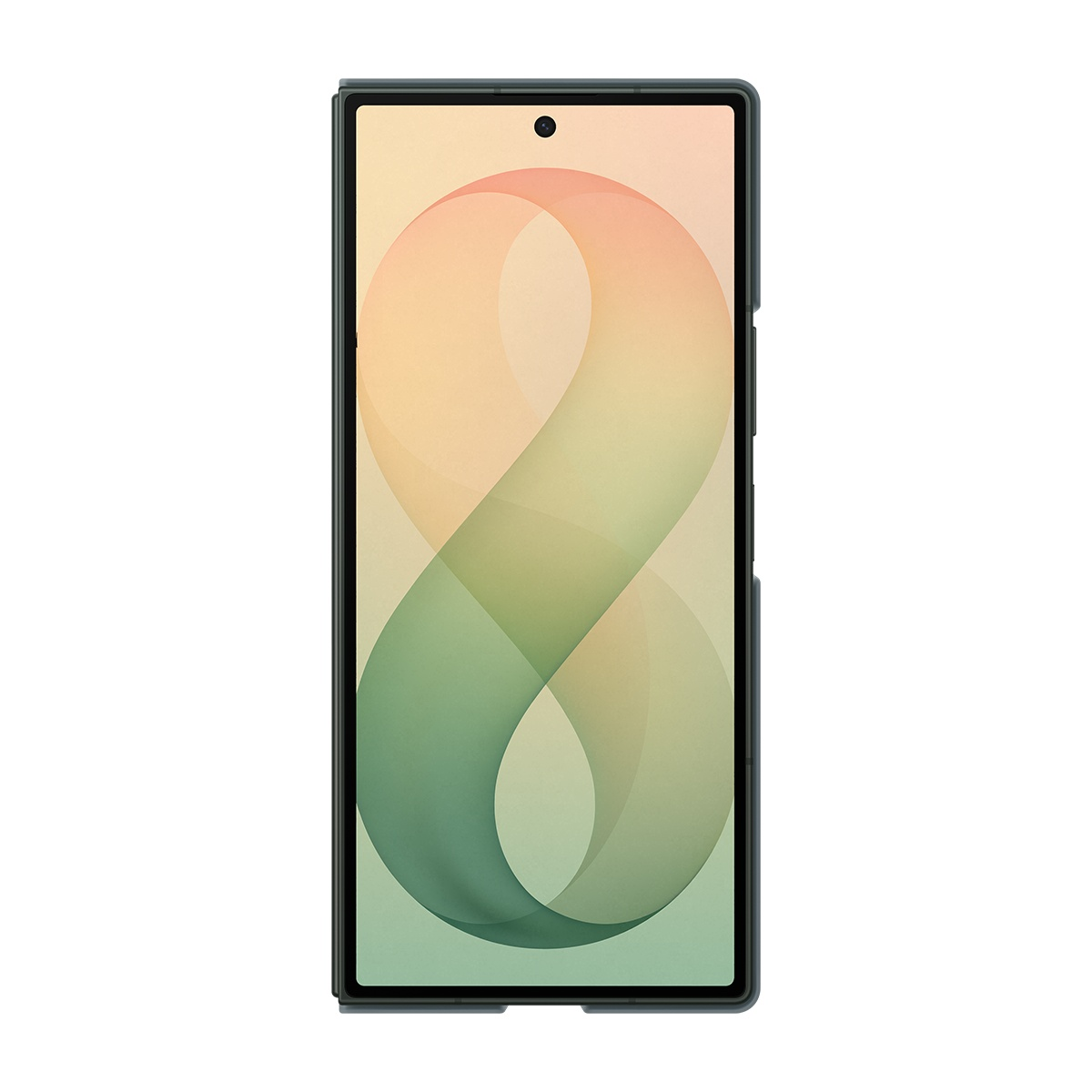 Soyut, kavisli pastel renkli bir arka plana sahip koyu renkli bir akıllı telefon.