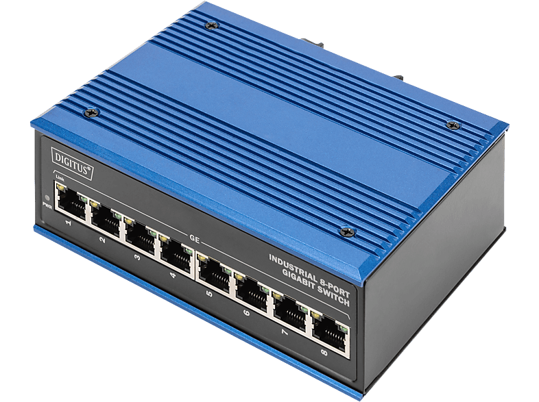 DIGITUS 8 Port Gigabit Netzwerk Switch, Industrial, Unmanaged, 10/100/1000Base-TX, Blau/Grau; Switch----Switch