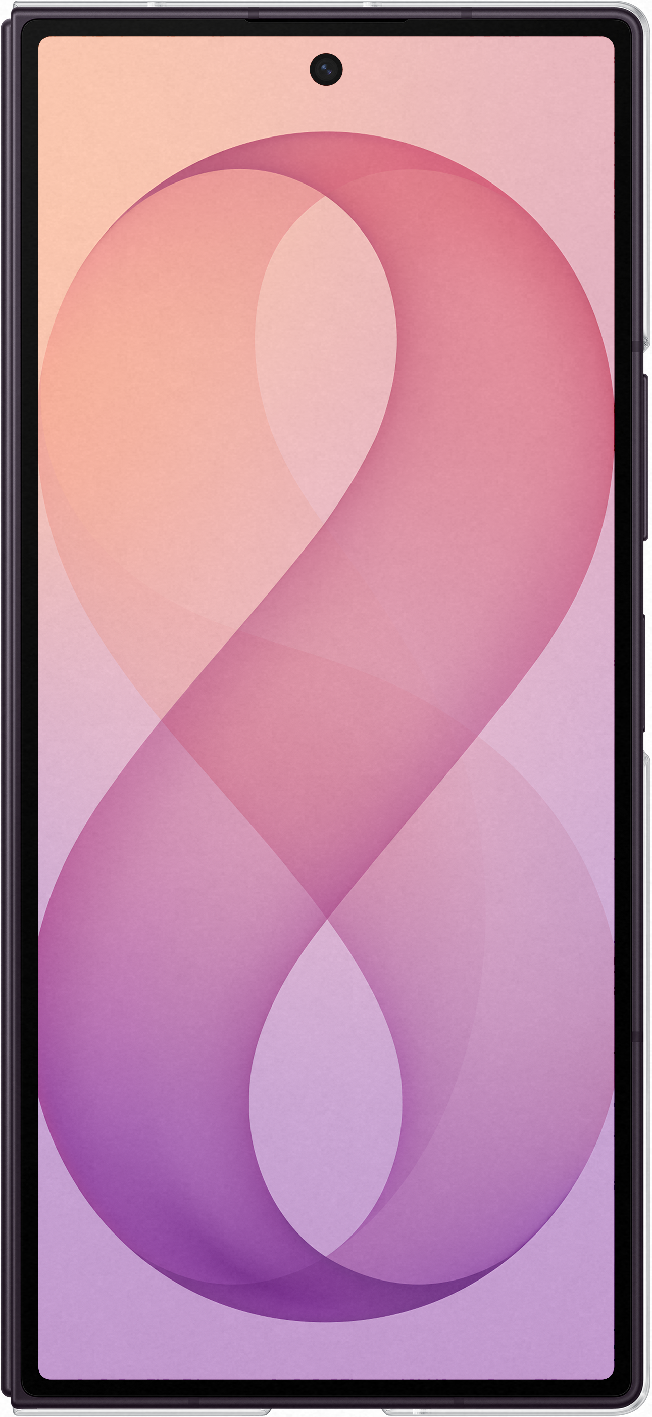 Uno smartphone che mostra un motivo astratto e fluido nei toni del rosa e del viola.