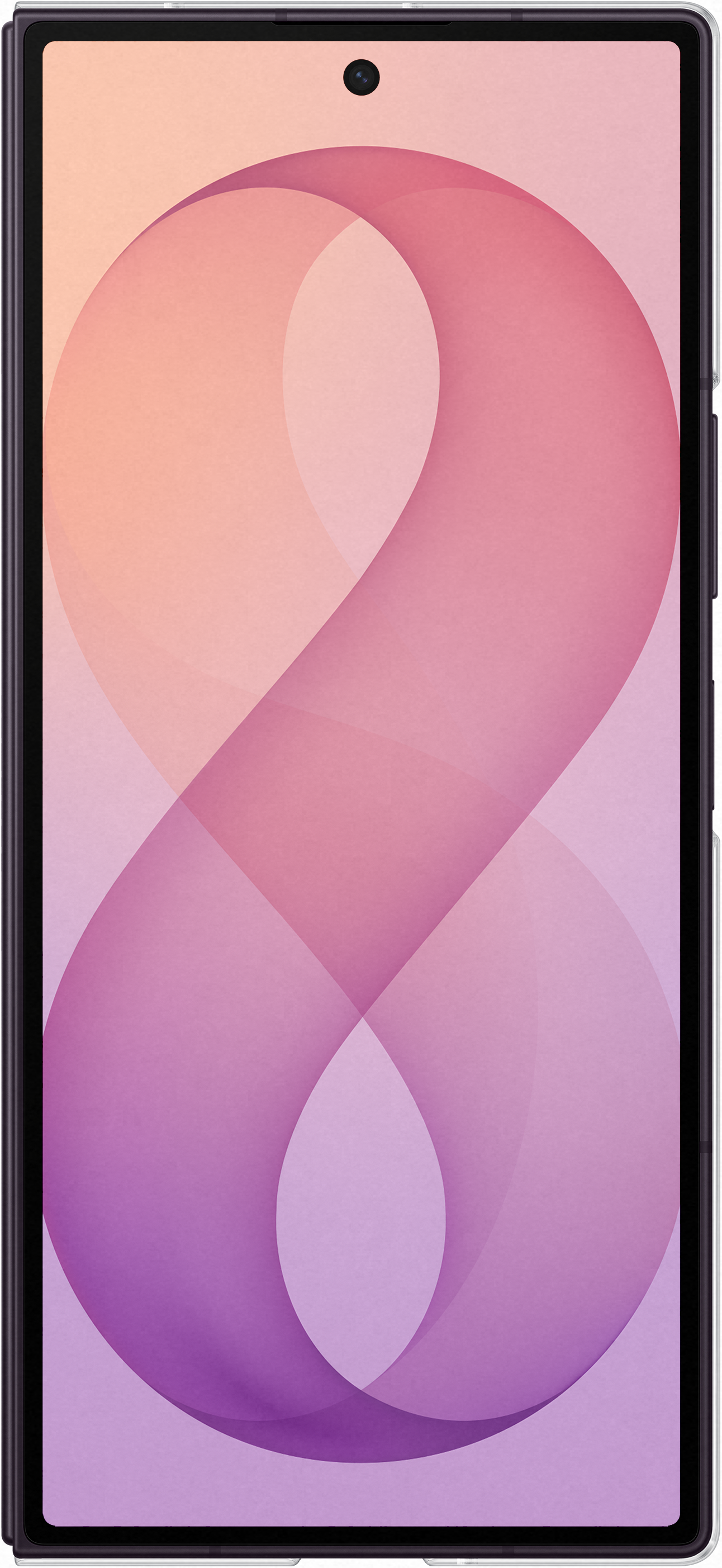 Uno smartphone con uno sfondo astratto e ondulato nei toni del rosa e del viola.