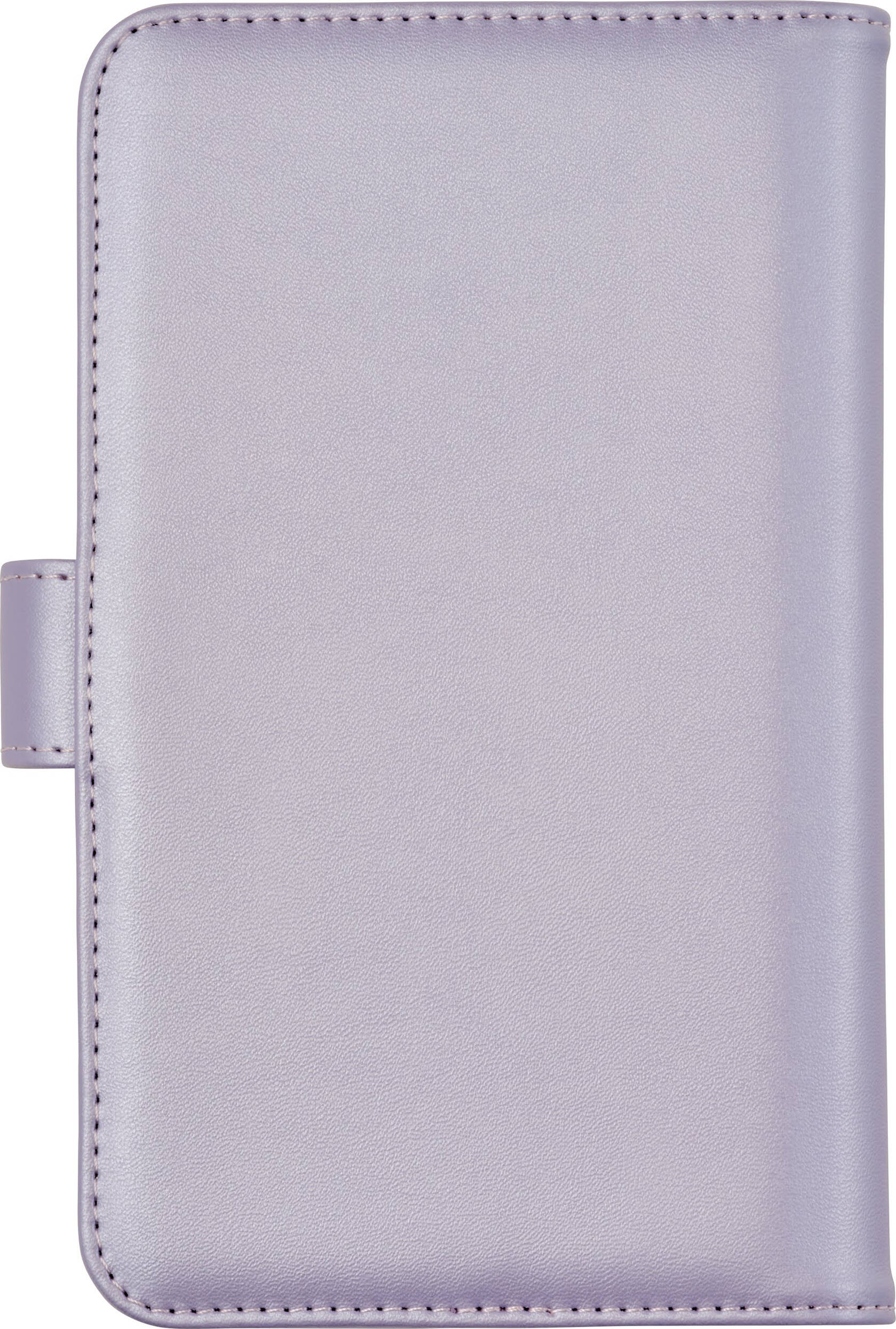 Un livre violet clair avec fermeture à sangle.