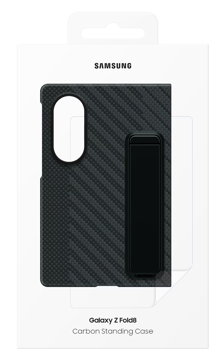 Etui Samsung Galaxy Z Fold 8 Carbon stojące w opakowaniu.