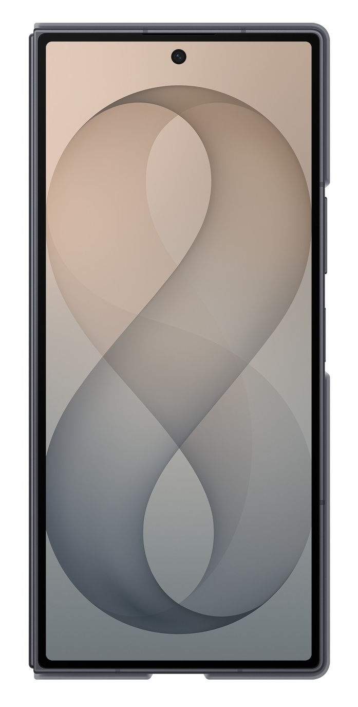 Smartfon z abstrakcyjną tapetą w kształcie ósemki w odcieniach szarości i beżu.
