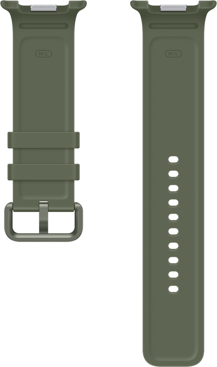 Due cinturini per orologi verdi, uno con fibbia e l'altro con fori.