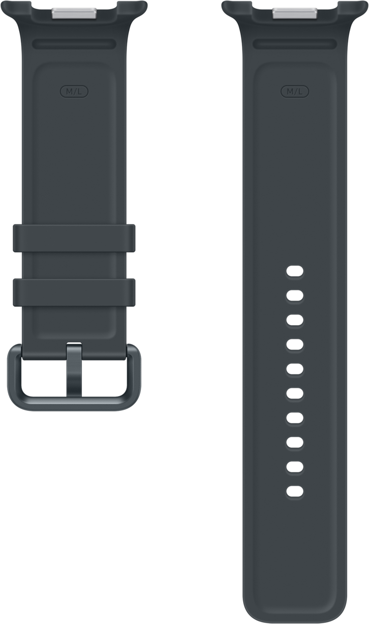 Zwei dunkle graue Uhrenarmbänder, eines mit Schnalle, eines mit Löchern.