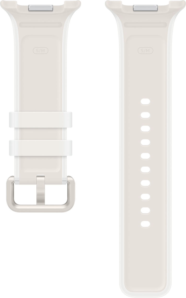 Zwei weiße Uhrenarmbänder nebeneinander auf schwarzem Hintergrund.
