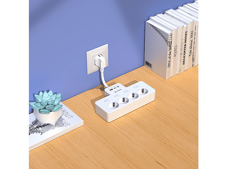S-LINK PRZ08 4 Soketli 15cm 1 USB 2 Type-C PD20W Tam Bakır Kablolu