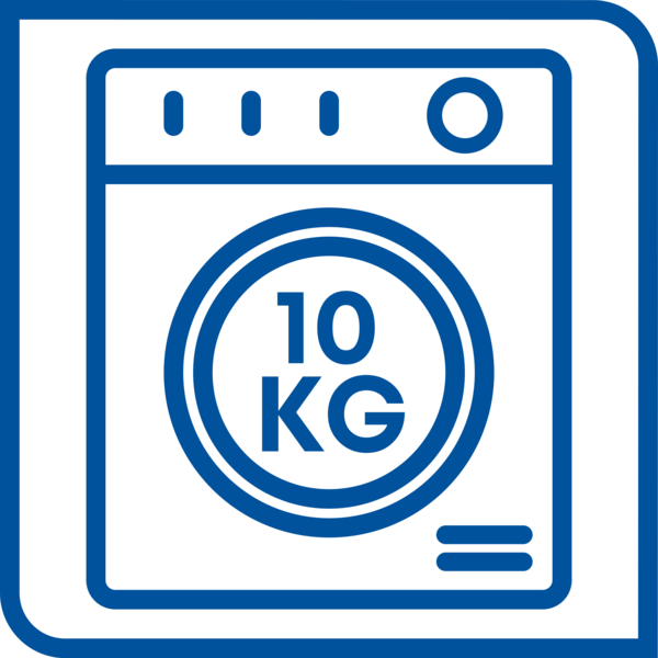 10 kg kapasiteli bir çamaşır makinesinin mavi ikonu.