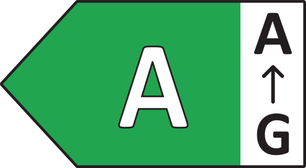 Beyaz A harfli yeşil etiket, yanında okla A'dan G'ye ölçek.