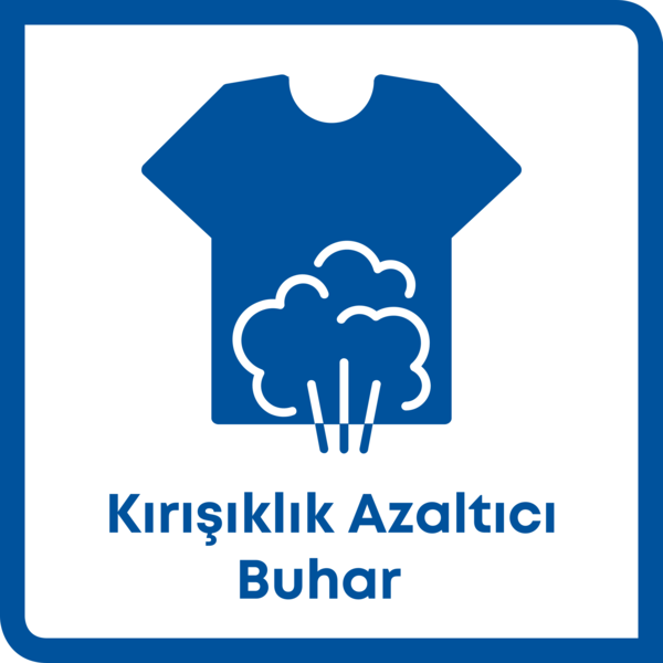 Altından buhar yükselen mavi bir tişört ikonu.