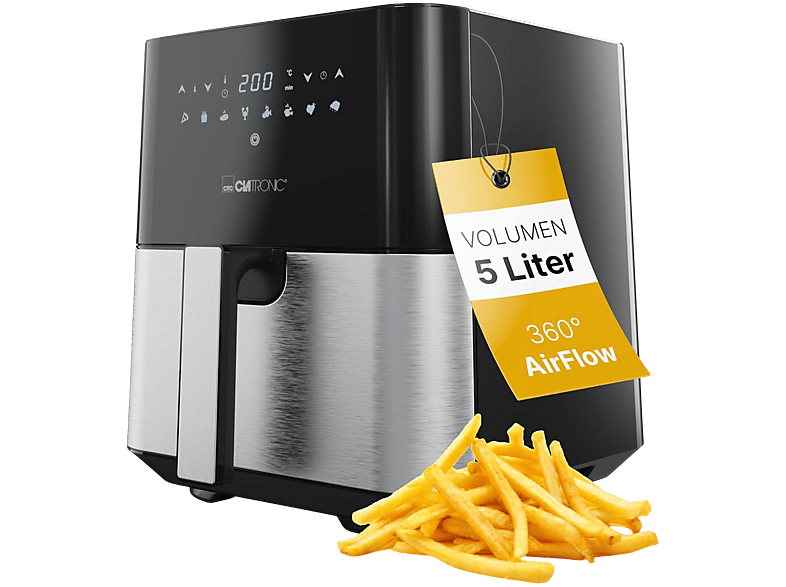 Clatronic FR3782H Heißluftfritteuse 5 l, 1450 Watt, Silber