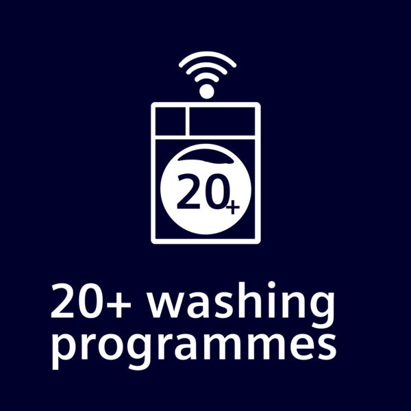 Wi-Fi'li ve 20'den fazla yıkama programlı çamaşır makinesi simgesi.