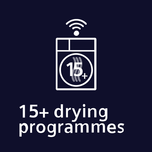Wi-Fi'li kurutucu simgesi ve "15+ kurutma programı".