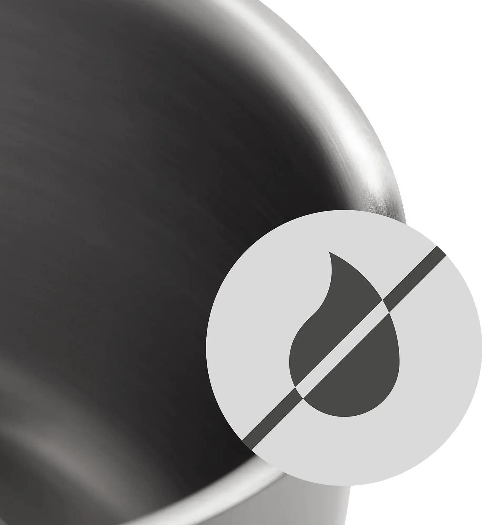 Symbol: Tropfen mit durchgestrichenem Kreis, daneben graue Oberfläche.