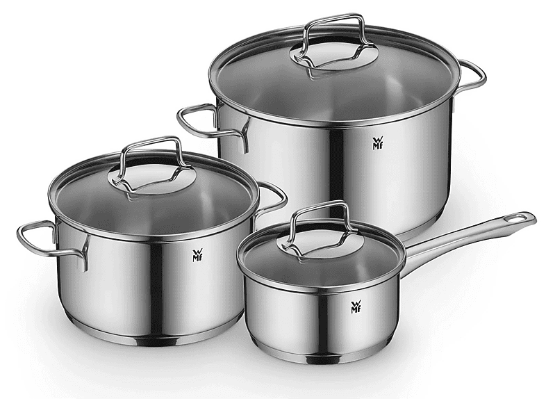 WMF Astoria Topfset (3-tlg., mit Glasdeckel, Transtherm® Allherdboden, alle Herdarten, Silber, Cromargan®: Edelstahl Rostfrei 18/10)