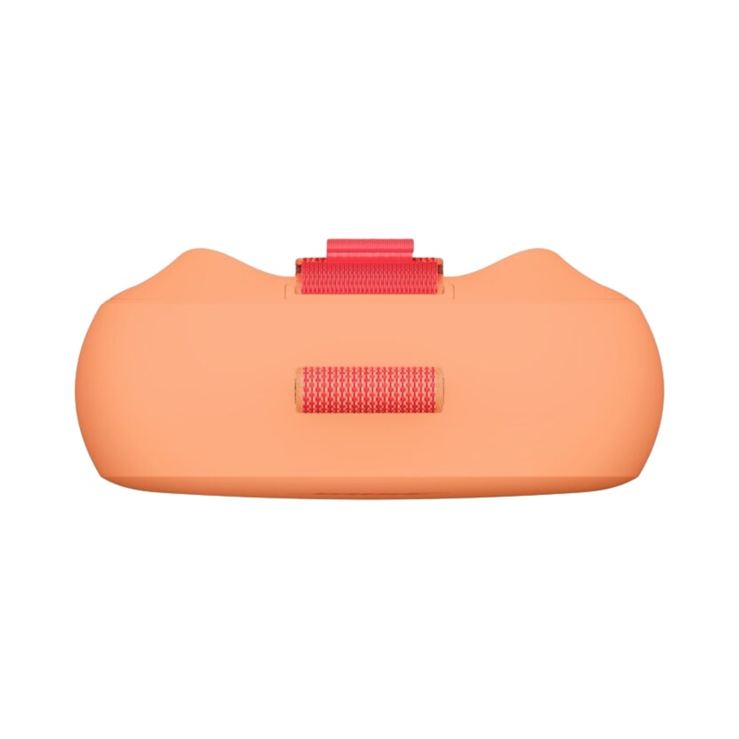 Custodia arancione con cinghie rosse, isolata su sfondo bianco.