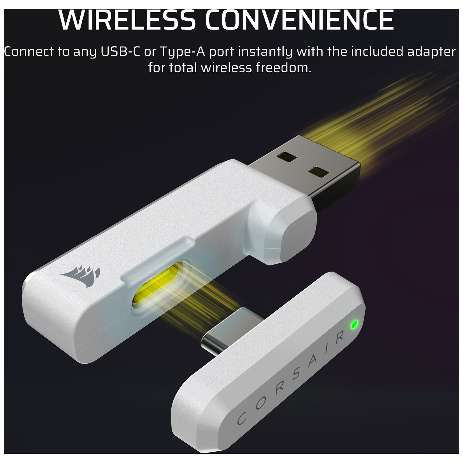 Deux adaptateurs USB blancs, un avec prise USB-A, un avec USB-C.