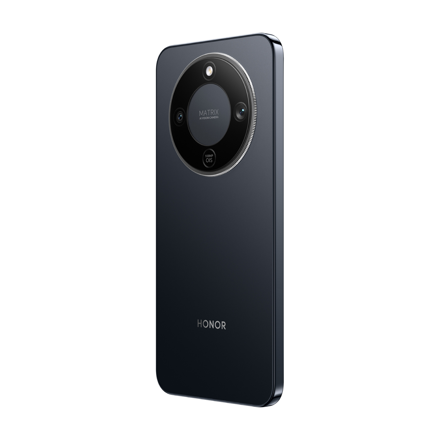Smartphone Honor grigio scuro con fotocamera Matrix AI Vision e OIS 108MP.