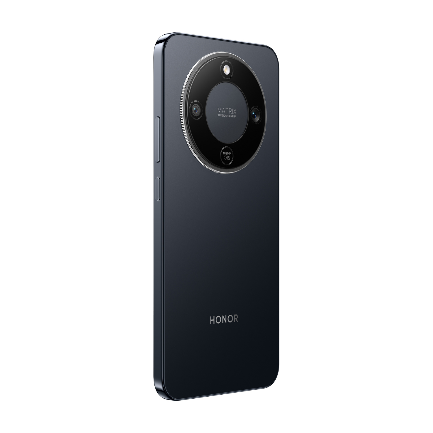 Smartphone blu scuro con modulo fotocamera rotondo e logo HONOR.