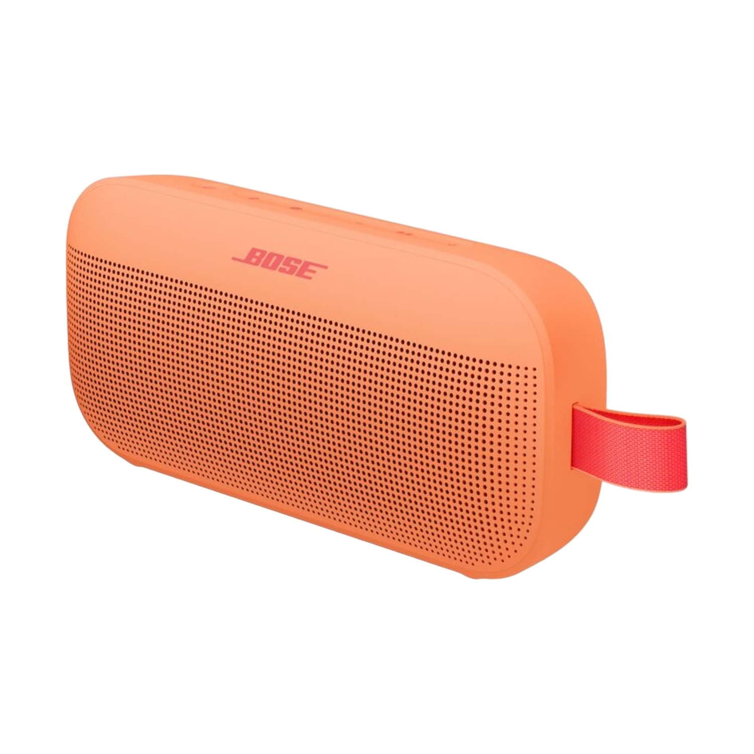 Altoparlante Bose arancione con anello rosso, lato forato.