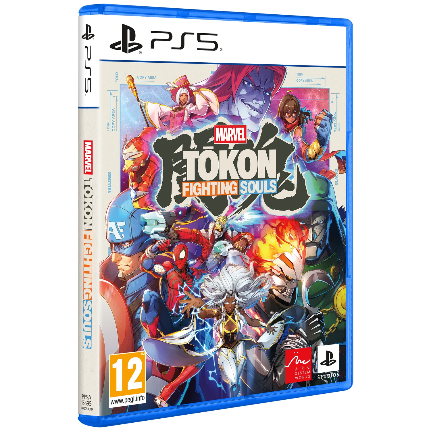 Marvel's Tokon Fighting Souls PS5 game case art featuring many characters like Captain America.