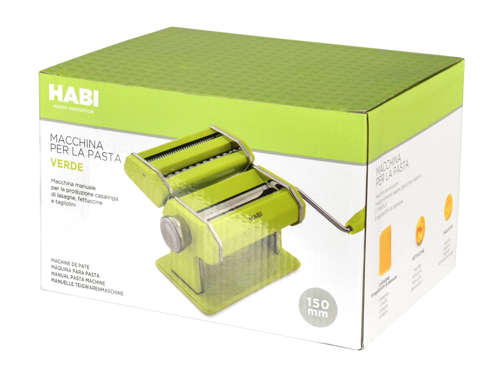 Macchina pasta HABI verde su scatola di cartone stampata