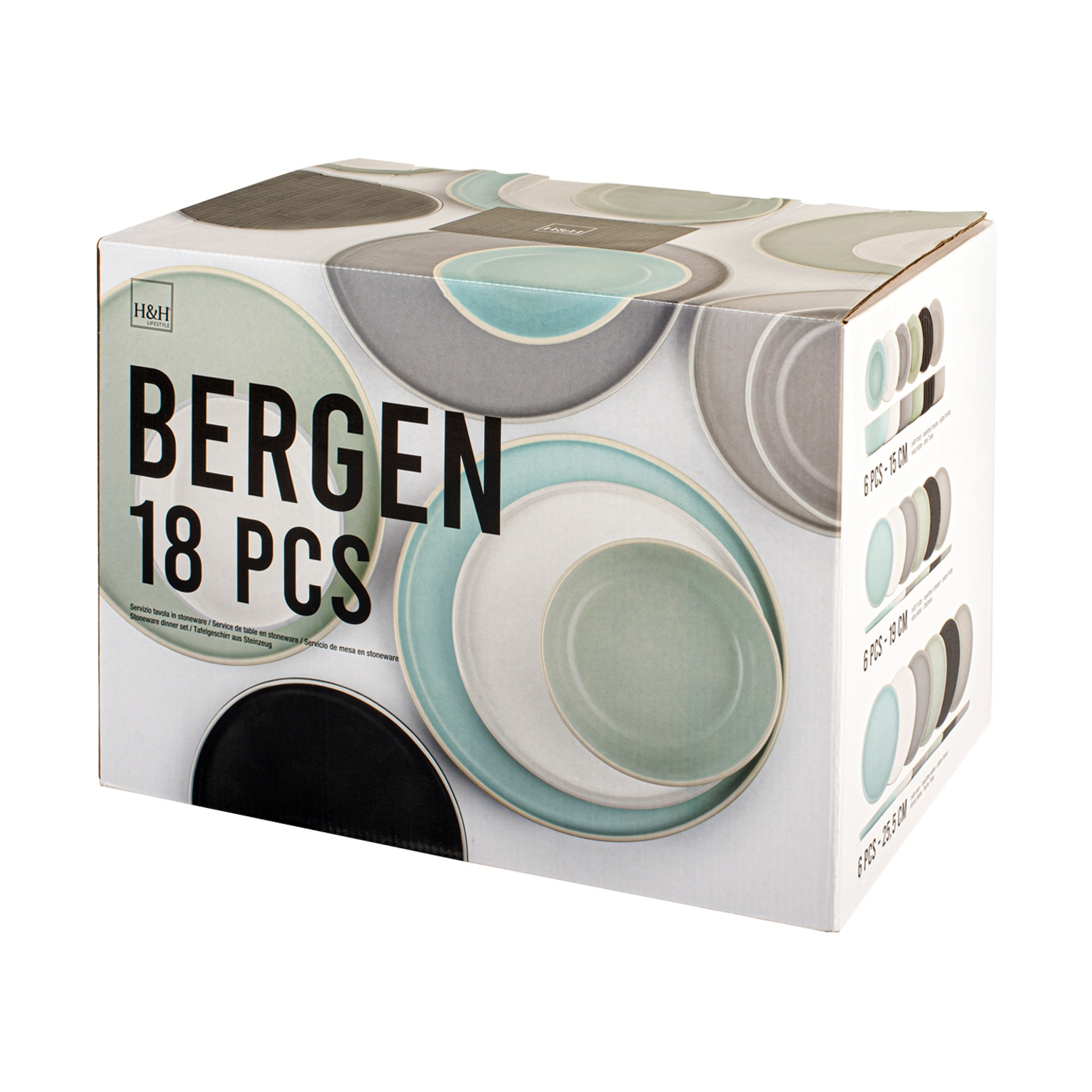 Scatola per un set di stoviglie in gres H&H Bergen da 18 pezzi.