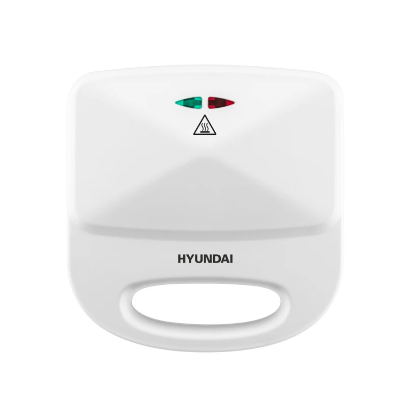 Egy fehér Hyundai szendvicssütő piros és zöld visszajelző lámpákkal.