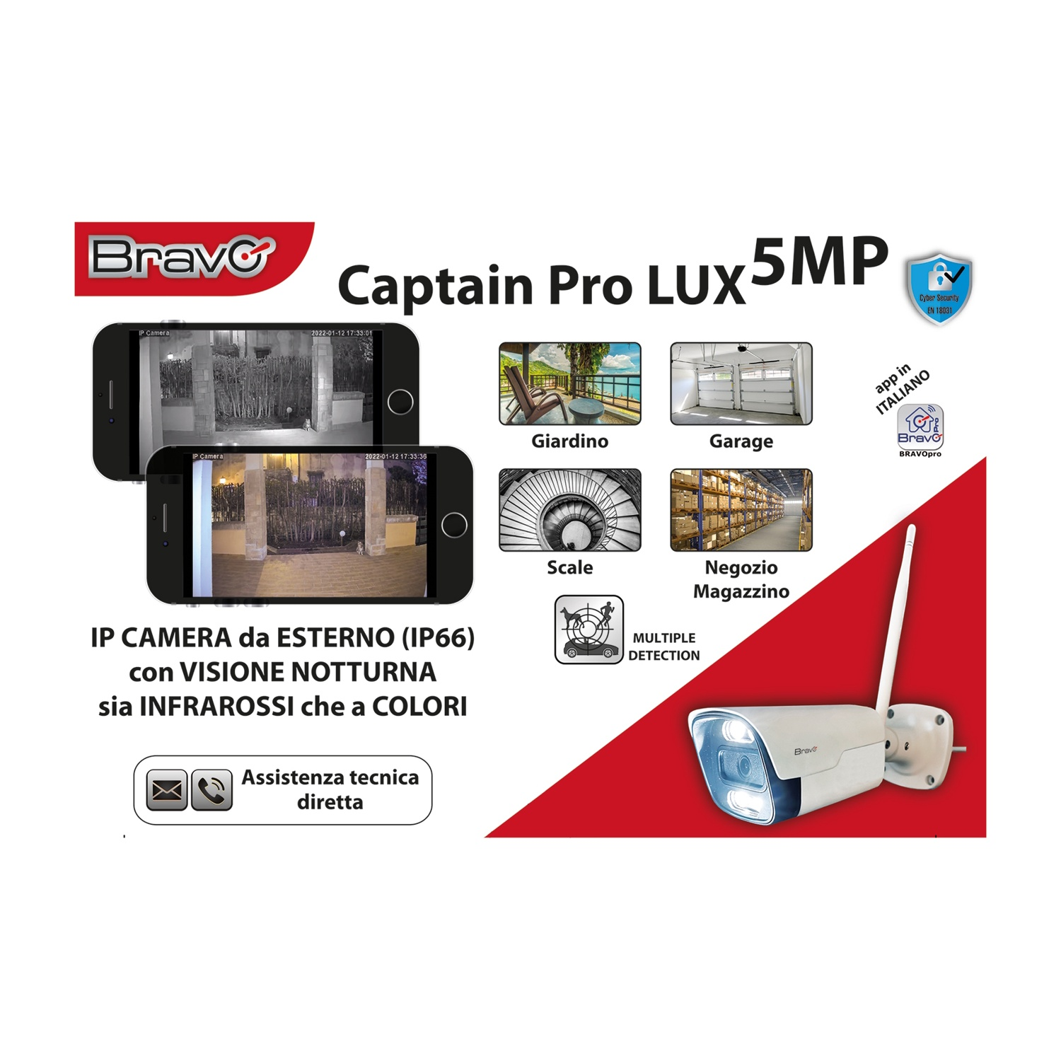 Telecamera IP Bravo Captain Pro LUX 5MP con visione notturna a colori.