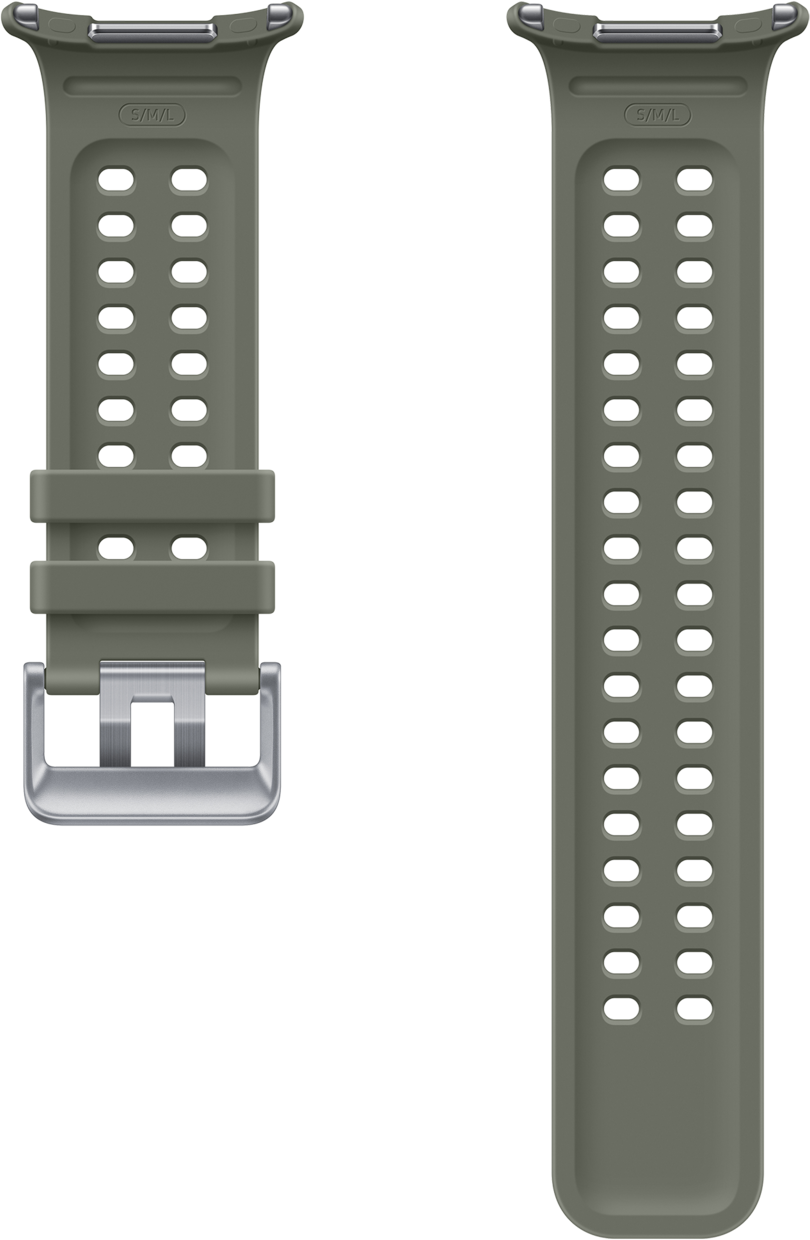 Zwei grüne Uhrenarmbänder mit Lünette und Schnalle, auf weißem Hintergrund.