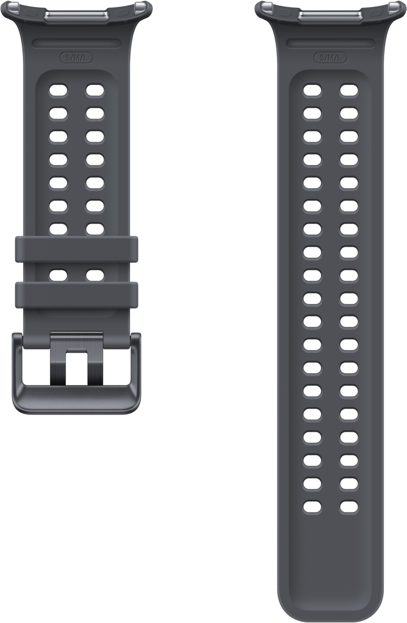 Dunkelgraues Armband mit Perforation und Metallschnalle, S/M/L-Größe.