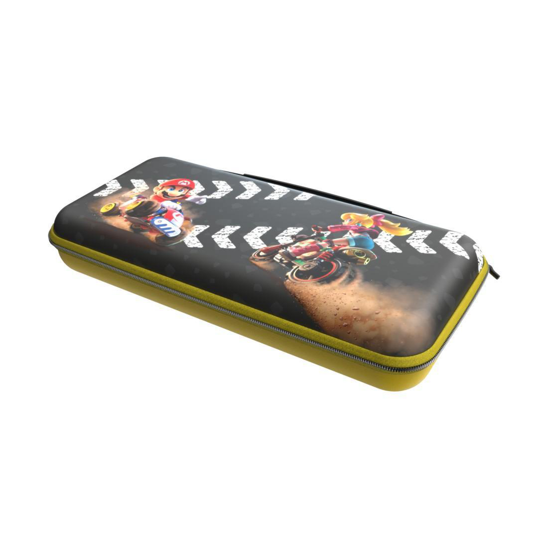 Eine Hülle im Mario Kart-Design mit Mario und Peach beim Rennen.