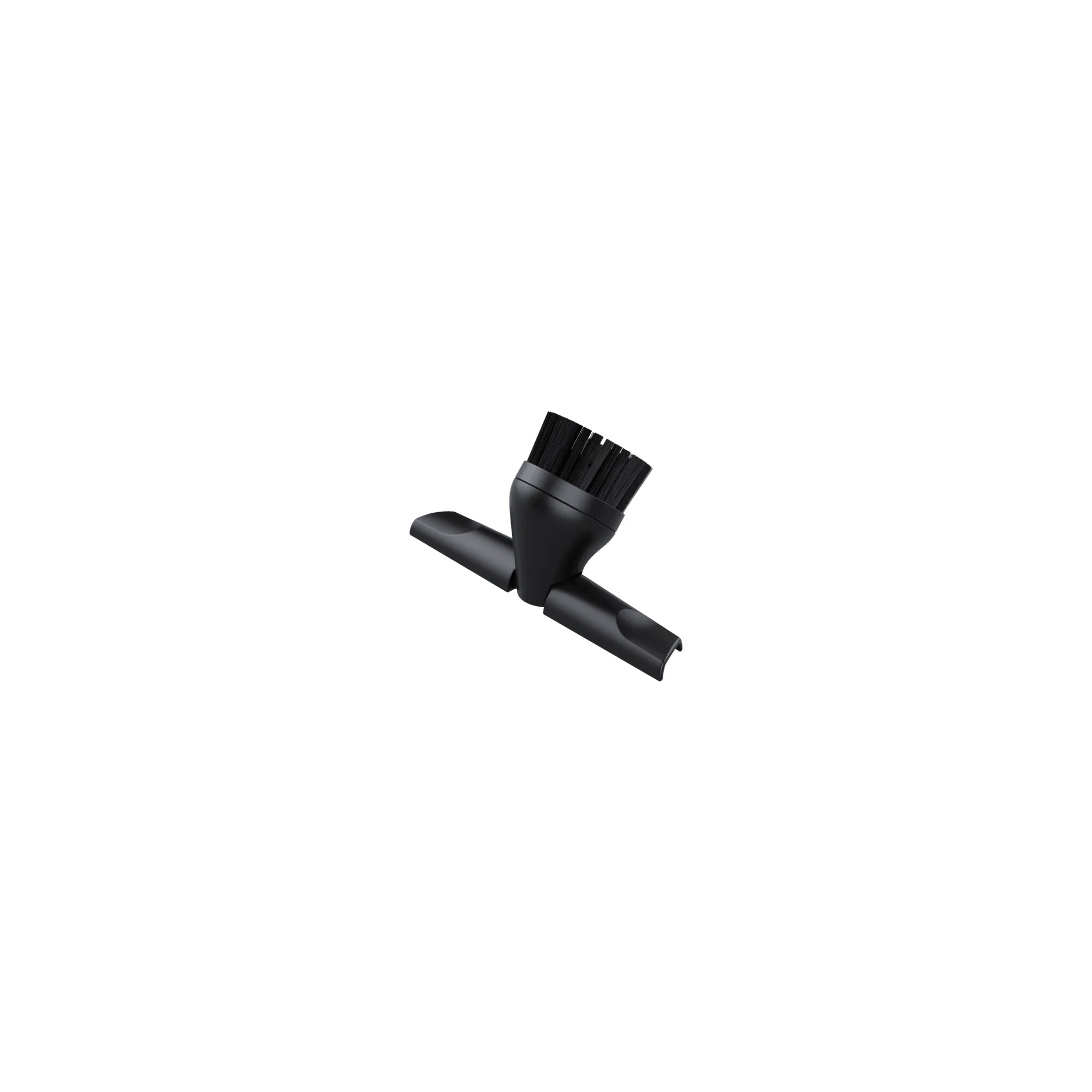 Czarny adapter do odkurzacza z głowicą szczotkową i dwoma bocznymi dyszami.