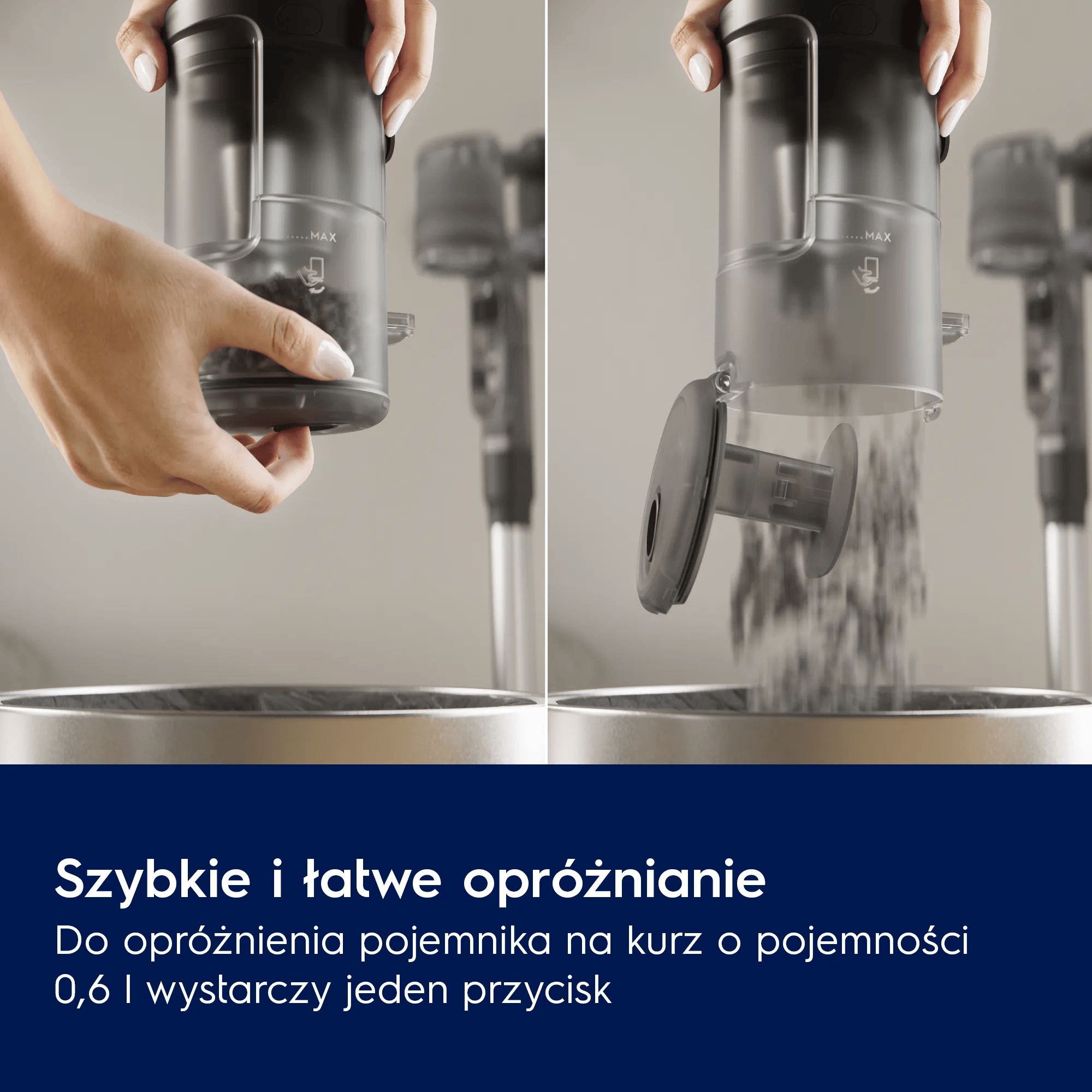 Ręce opróżniające pojemnik odkurzacza do pojemnika.