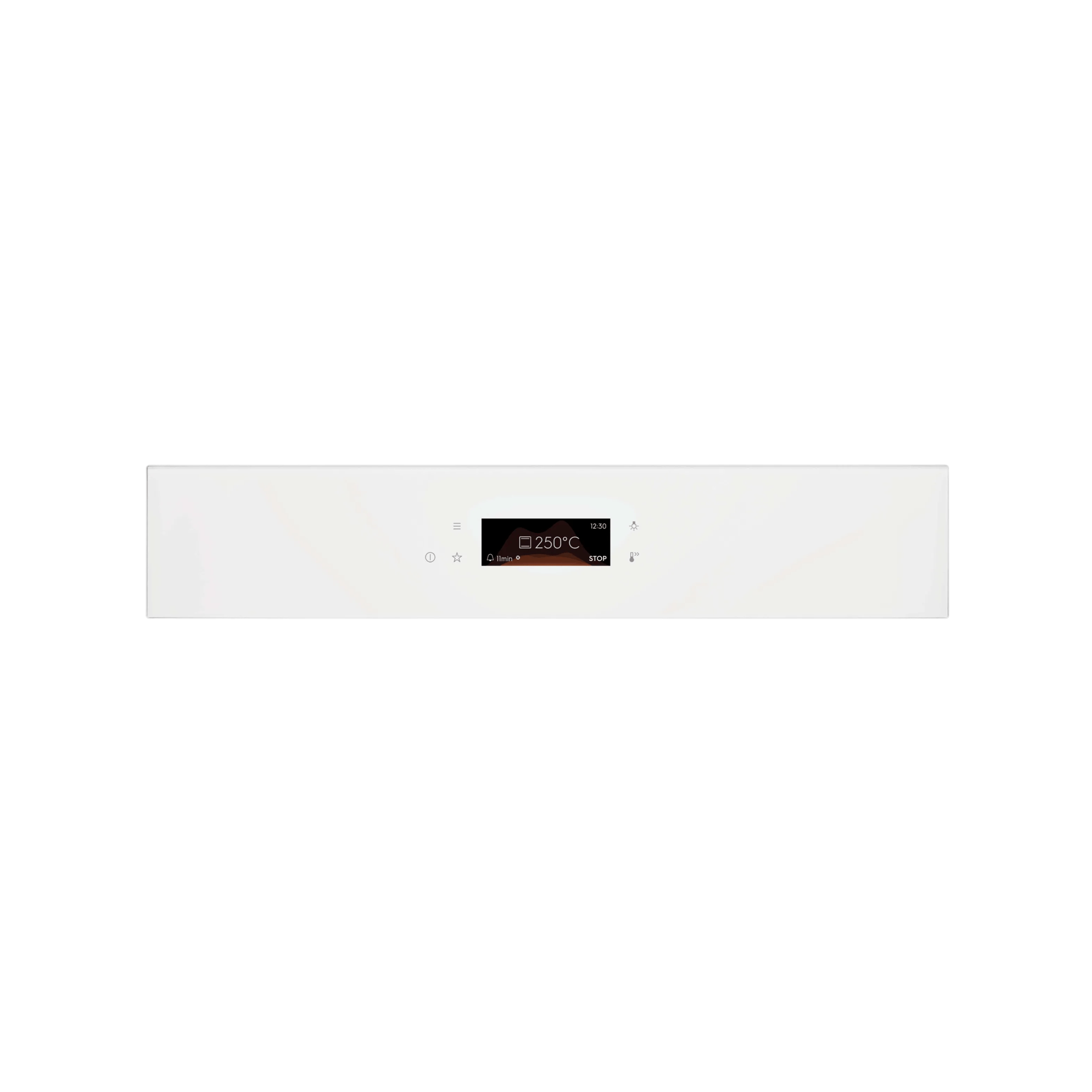 Biały panel sterowania piekarnika z cyfrowym wyświetlaczem 250°C.