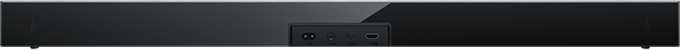 Fekete soundbar csatlakozókkal: táp, HDMI, audio.