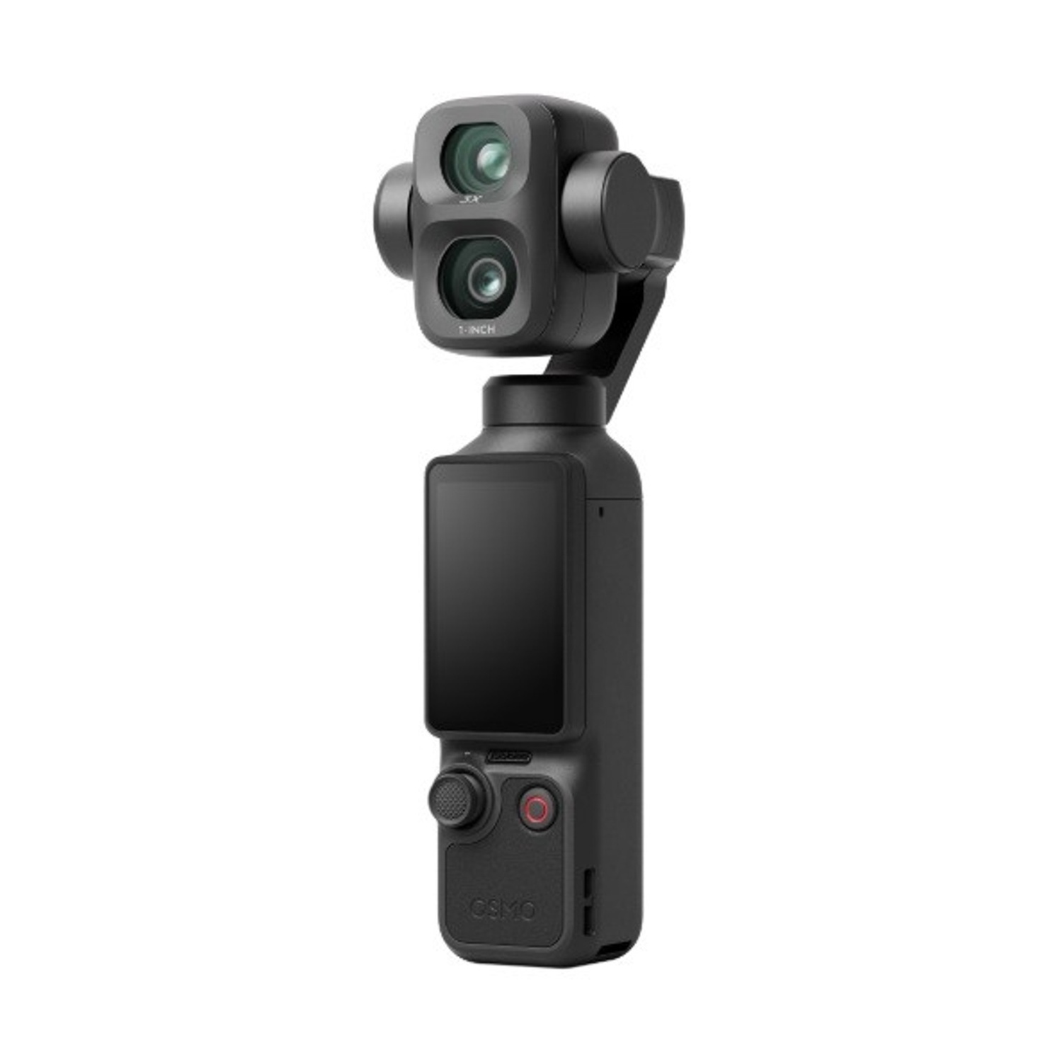 Un gimbal nero con due fotocamere e touchscreen. OSMO.