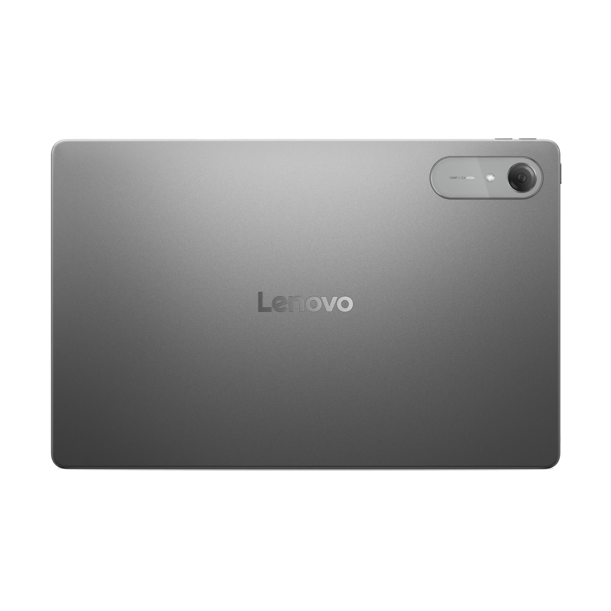 Tableta Lenovo gris con cámara de 13MP en la parte trasera.