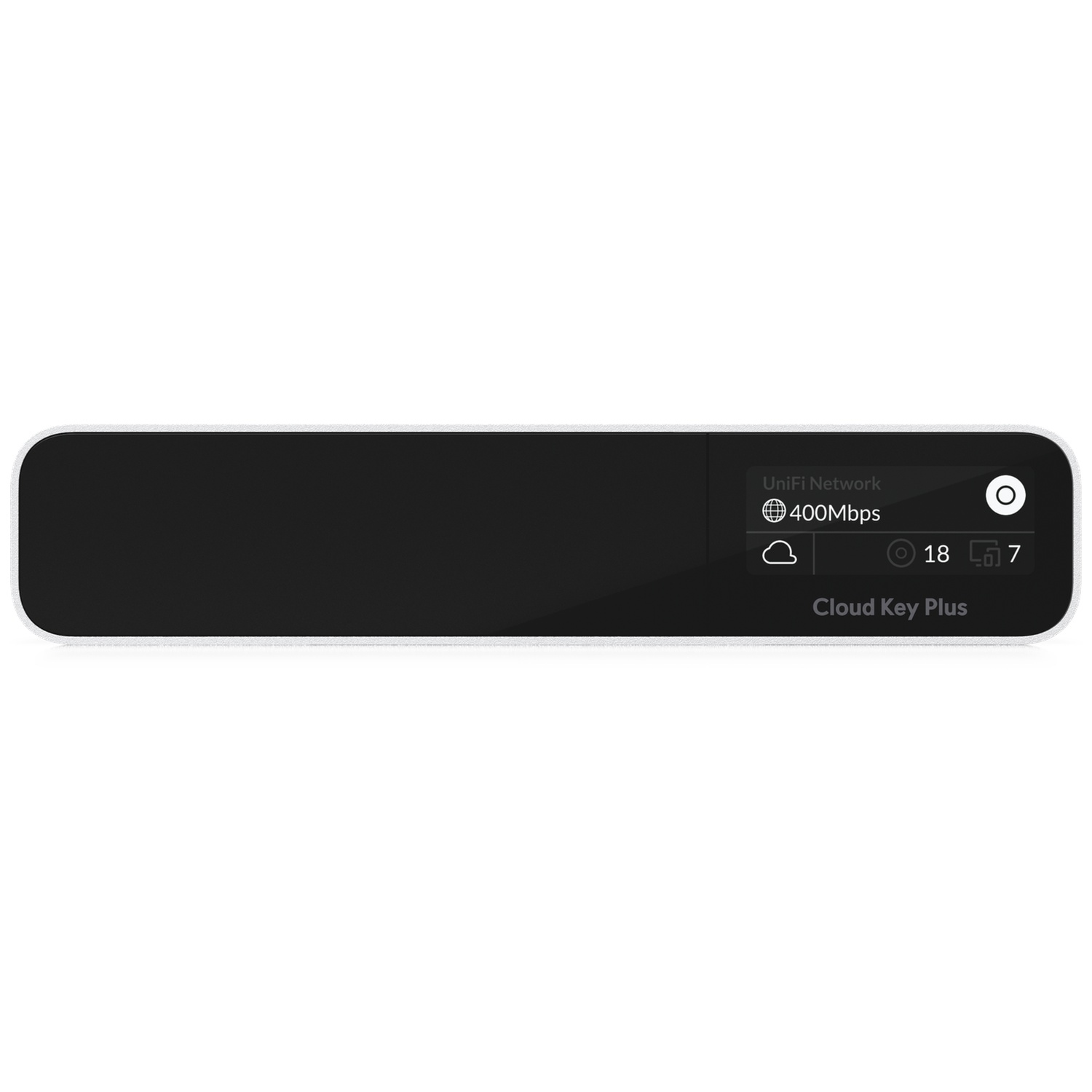 Appareil UniFi Cloud Key Plus affichant 400 Mbps et l'état du réseau.