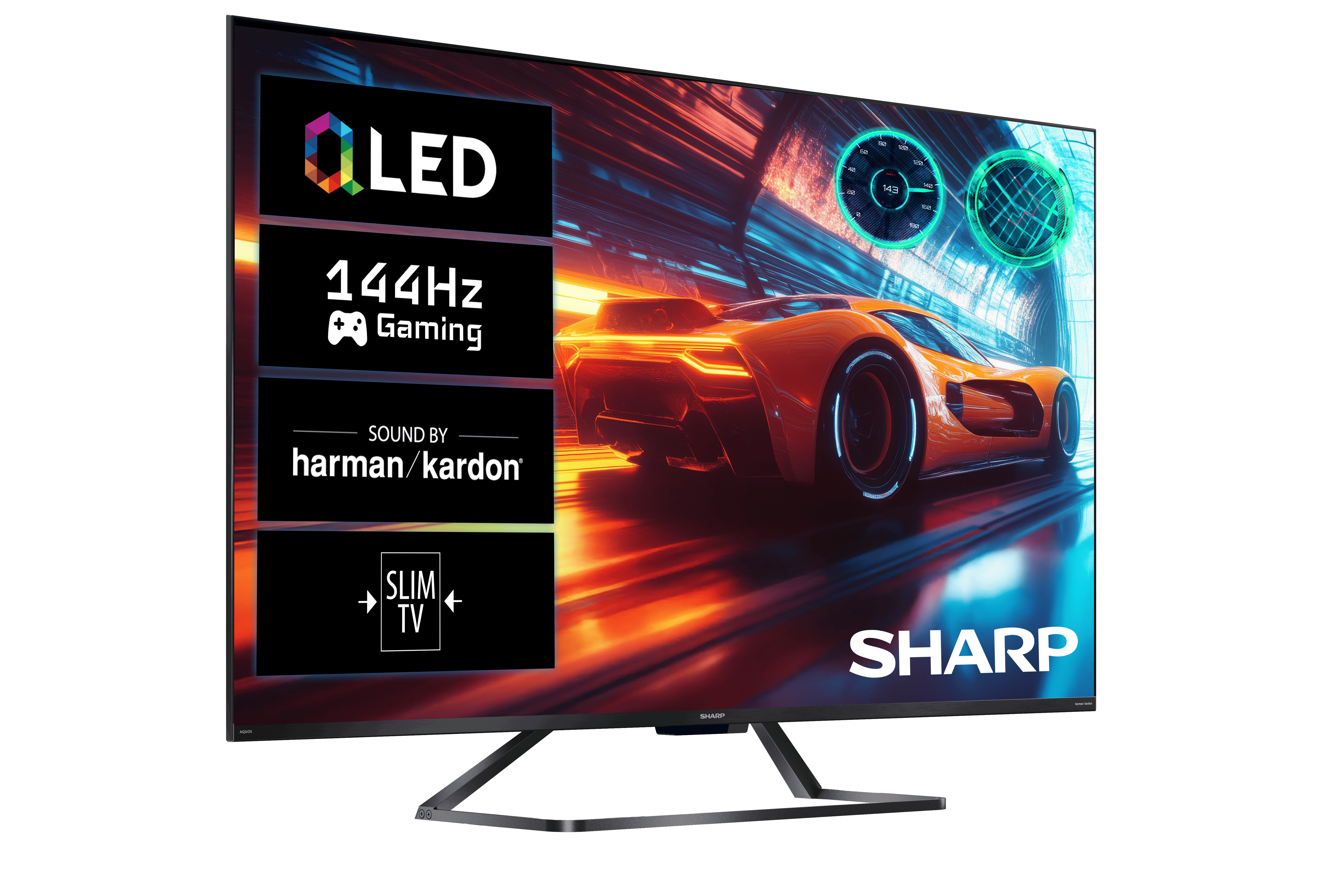 Telewizor Sharp z QLED, gaming 144Hz, dźwiękiem Harman Kardon.