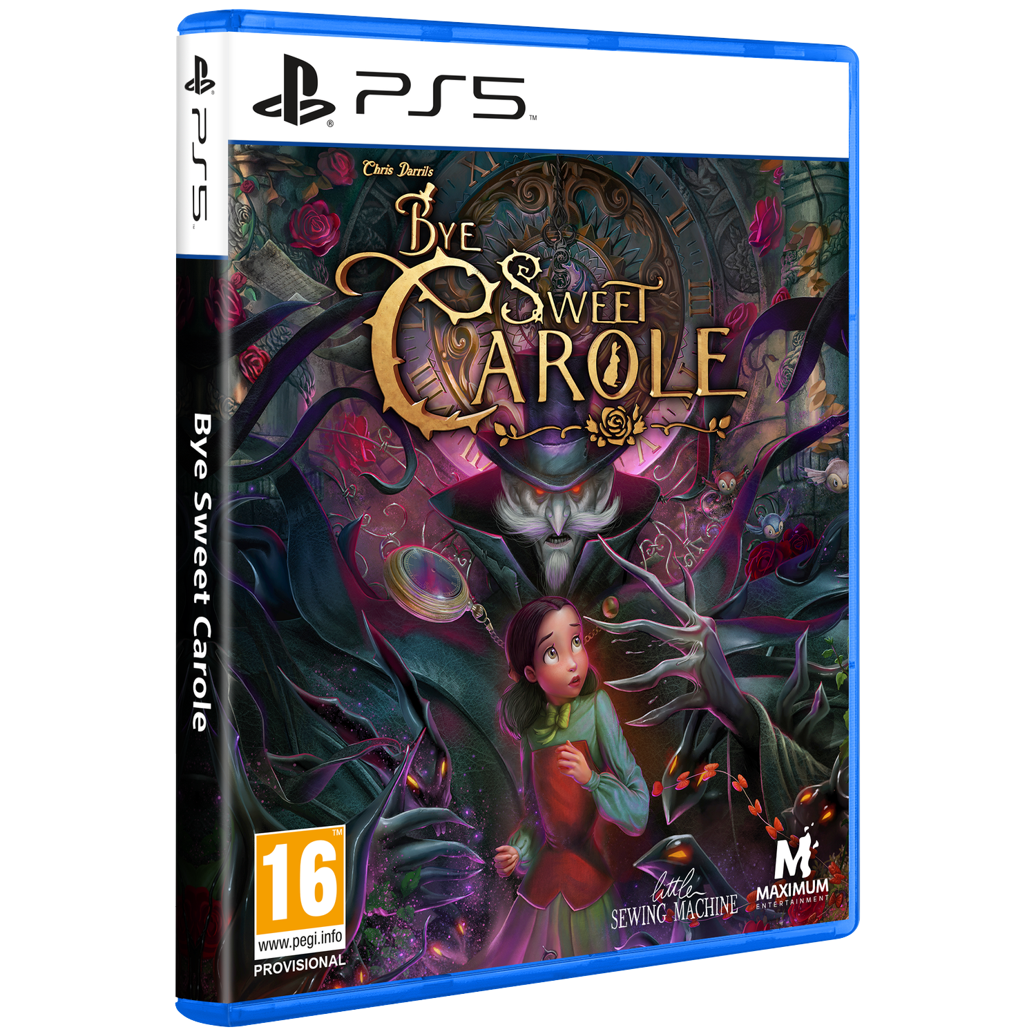 Een PS5-speldoos met de titel Bye Sweet Carole, met een meisje dat een duistere figuur onder ogen ziet.