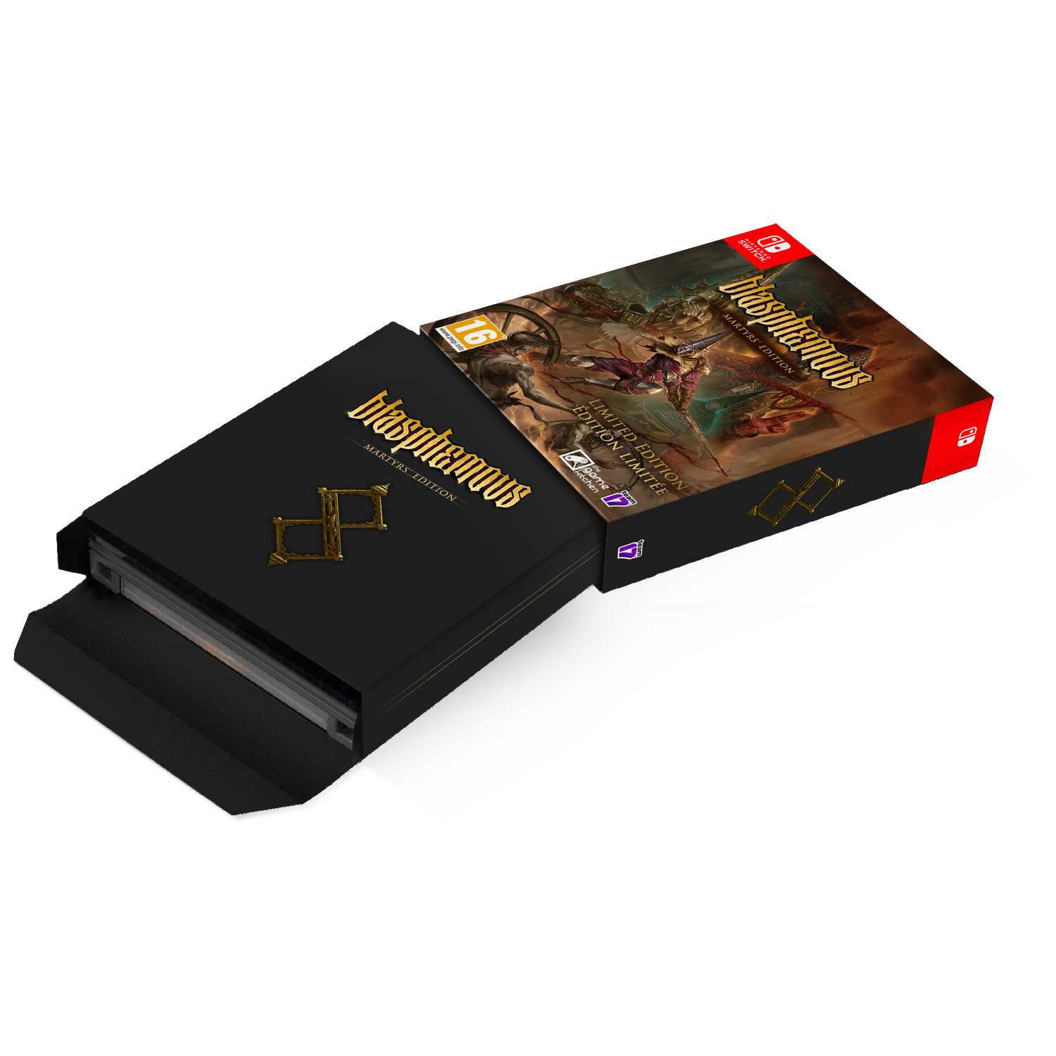 Blasphemous Limited Edition Nintendo Switch game in a black collector's box.