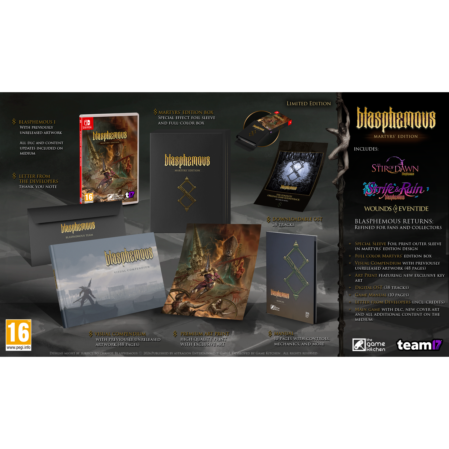 Blasphemous Martyrs' Edition with game, artbook, soundtrack, art print & more.