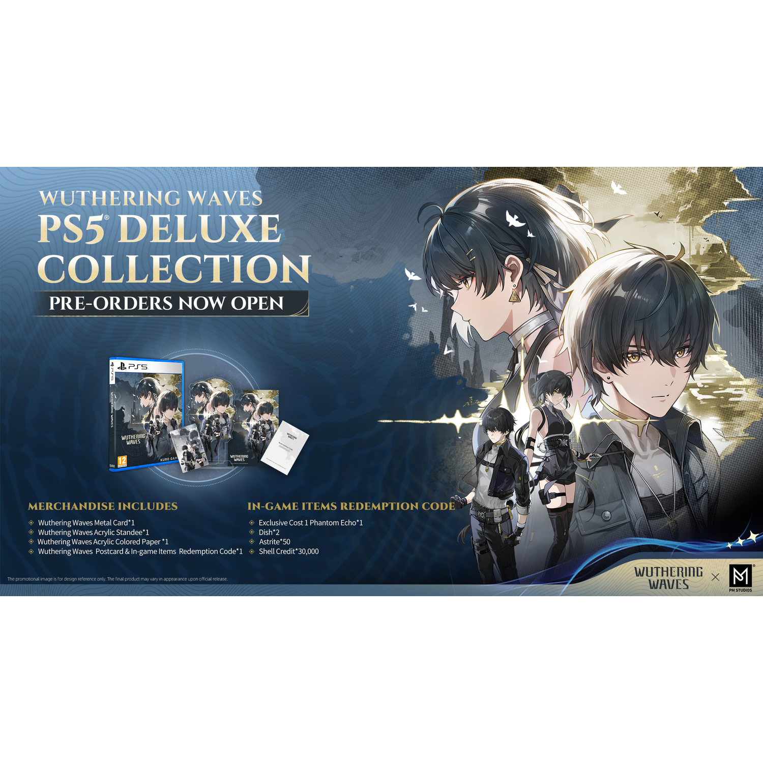 Wuthering Waves PS5 Deluxe Collection featuring anime characters and game items.