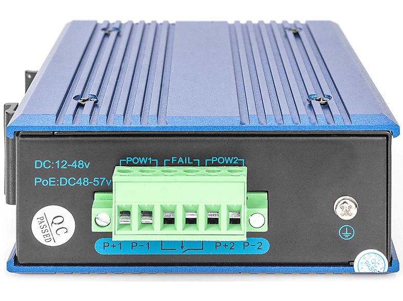DIGITUS 4 Port Gigabit Netzwerk Switch, Industrial, Unmanaged, 1 RJ-45 Uplink Port, 10/100/1000Base-TX, Blau/Grau; Switch----Switch — Foto 2 von 2