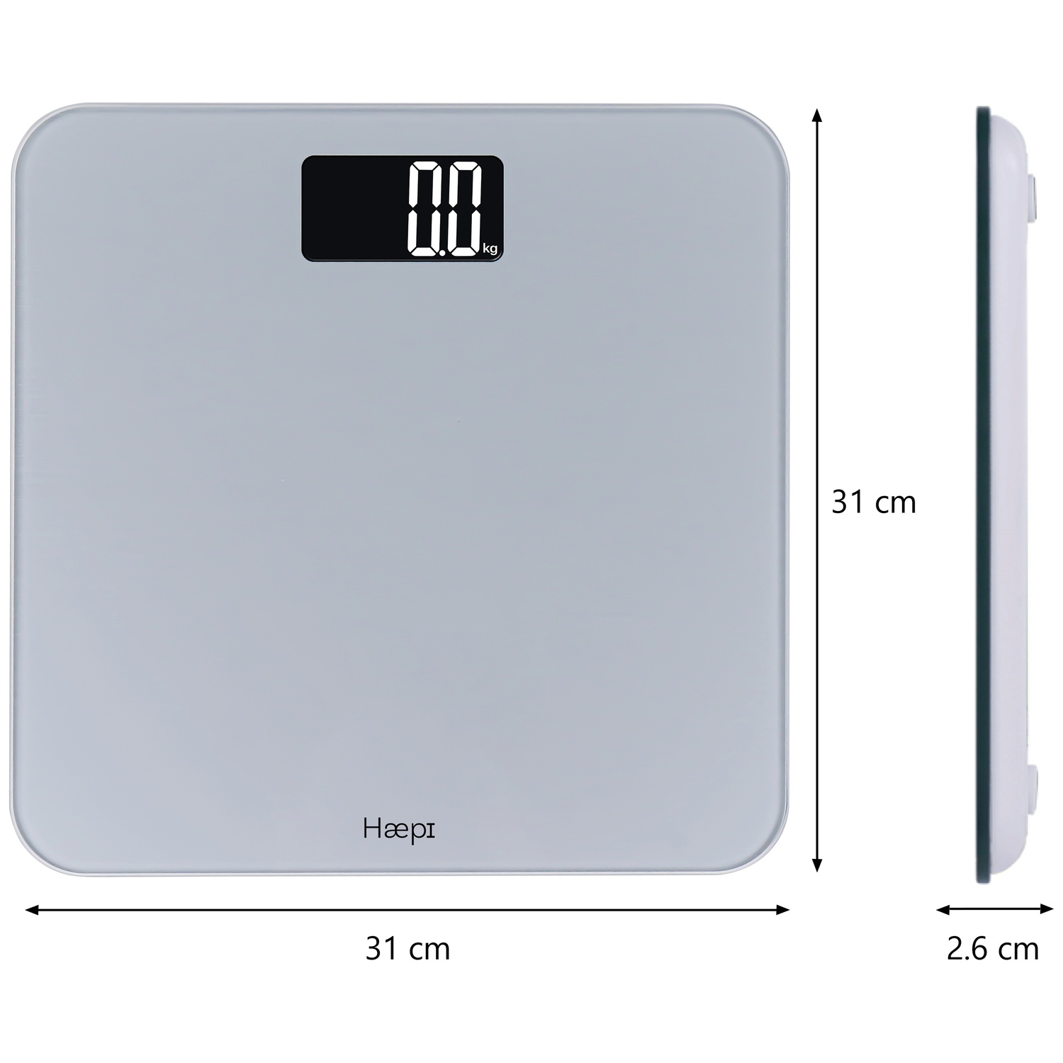 A gray digital scale with a black display showing 0.0.