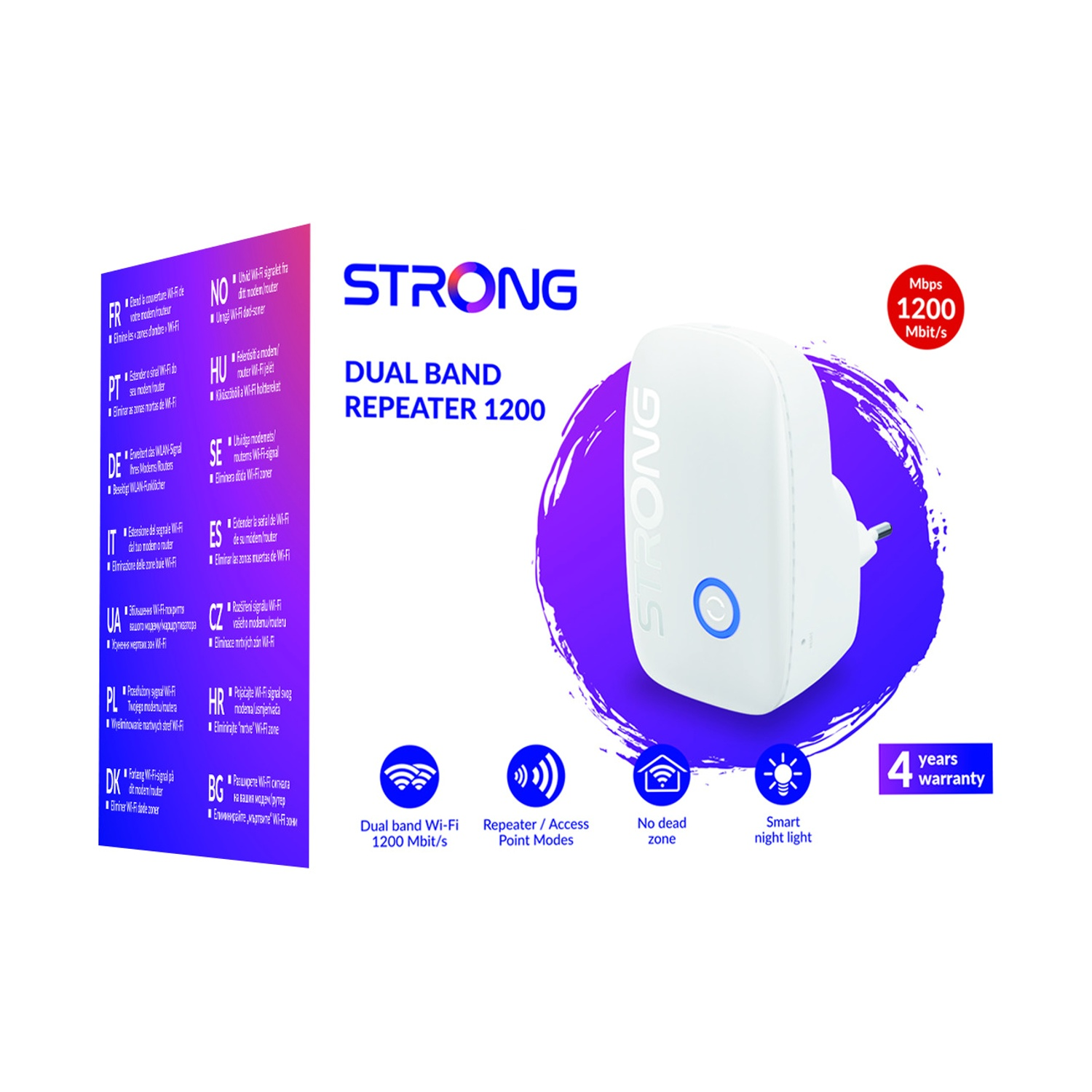 Ripetitore STRONG Dual Band 1200 con garanzia 4 anni e luce notturna.
